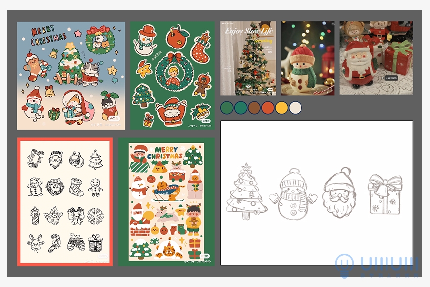 AI教程！学习制作简单可爱的圣诞节贴纸插画