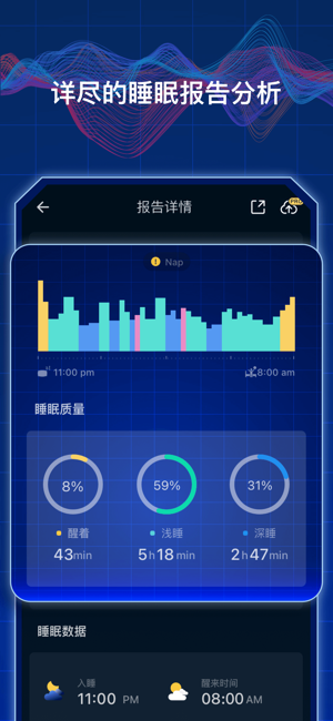 睡眠监测：白噪音冥想助眠睡觉记录，梦话录音鼾声呼噜检测iPhone版截图3