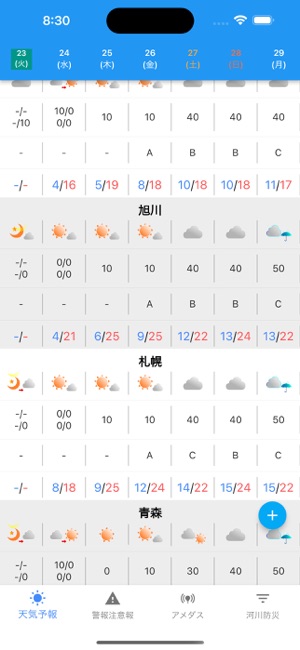 日本气象厅天气预报和防灾信息iPhone版截图2